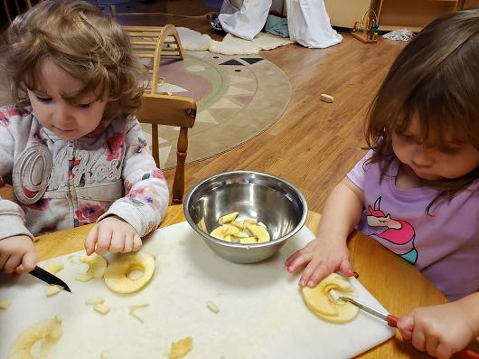 kids are learning to chop their own fruits and vegetables